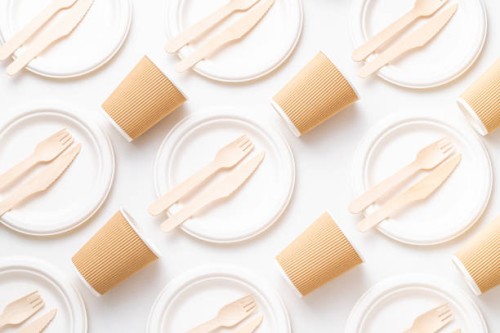 recycled disposable tableware pattern - junk food stock pictures, royalty-free photos & images