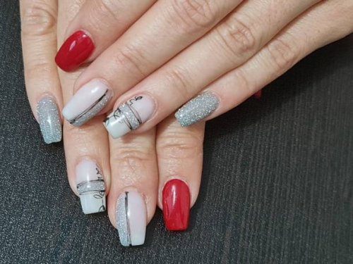 red and silver glitter nails art - nails art stock pictures, royalty-free photos & images