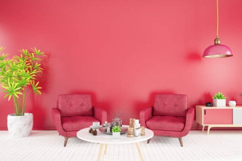 red interior with armchair - home decoration stock pictures, royalty-free photos & images