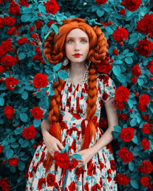 redhead fabulous woman. long curly hair. pale skin. girl with braids and flower dress on rose background. beautiful model with red lips. renaissance outfit. hairstyle. jewelry and bijouterie - hairstyle stock pictures, royalt