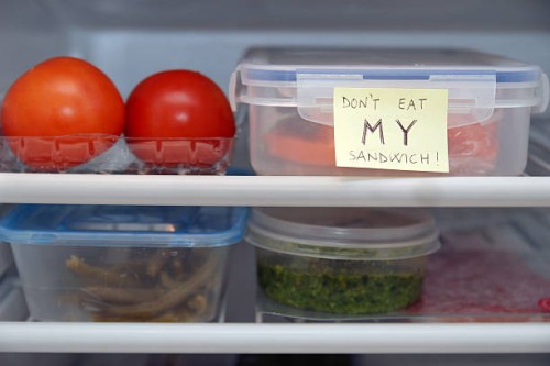 refrigerator warning - food stockfoto's en -beelden
