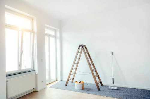 renovate living room with color bucket and ladder - home decoration stock pictures, royalty-free photos & images