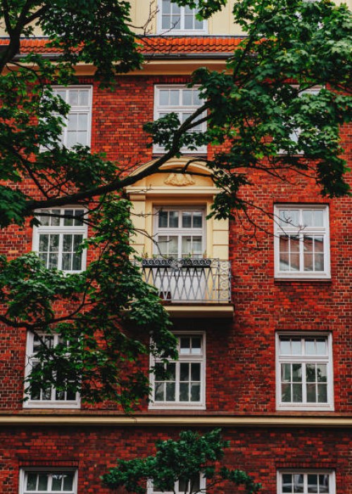 residential apartment building facade with balconies - garden decoration stock pictures, royalty-free photos & images