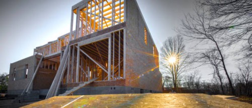 residential house construction at sunset - pano - home decoration stock pictures, royalty-free photos & images