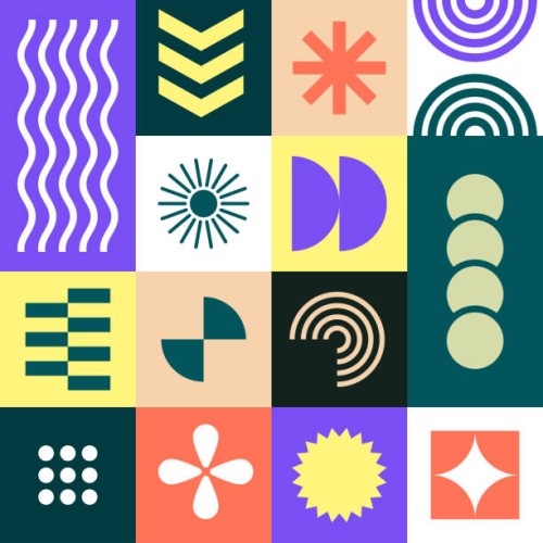 retro-modern geometric shapes and patterns - home decoration stock illustrations