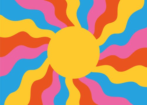 retro banner with sun and rays in style of 70s. - concert stock illustrations