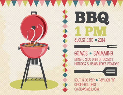 retro bbq invitation template - garden decoration stock illustrations