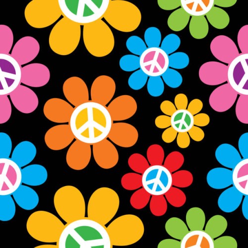 retro peace sign flowers seamless pattern - fashion stock illustrations