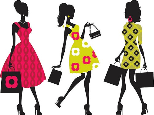 retro shopping girls - fashion stock illustrations