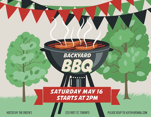 retro style bbq party invitation template - garden decoration stock illustrations