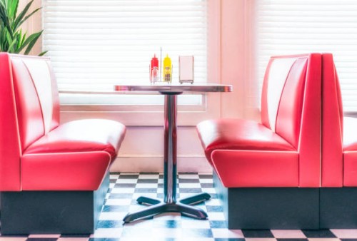 retro style vinyl covered seats in diner restaurant - junk food stock pictures, royalty-free photos & images