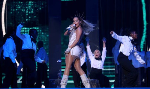 Rita Ora performs on stage during day one of Capital's Jingle Bell Ball with Seat at London's O2 Arena.
