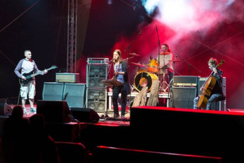 rock band playing on the concert - concert stock pictures, royalty-free photos & images