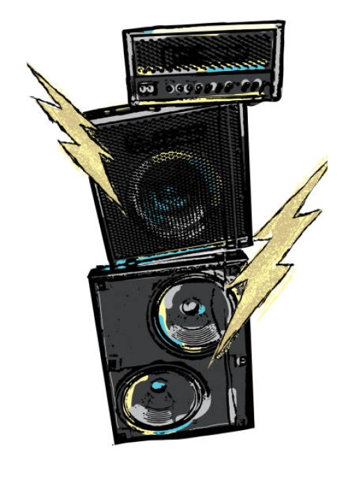 rock concert design with stack amplifiers and lightning bolts - concert stock illustrations