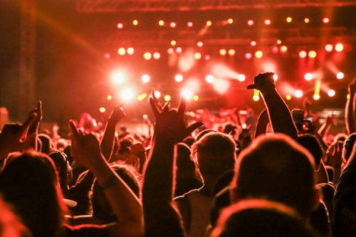 rock concert mosh pit, concert crowd rear view, concert audience silhouette - concert stock pictures, royalty-free photos & images