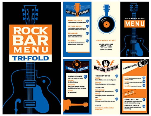 rock music bar food menu tri-fold design mock up template - concert stock illustrations