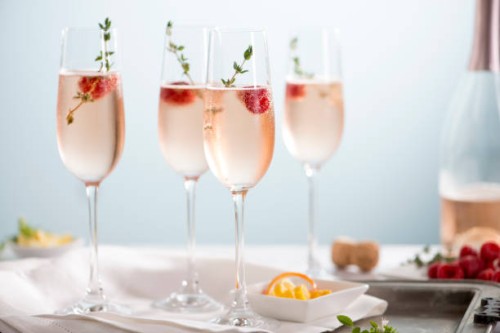 rose champagne cocktails - food stock pictures, royalty-free photos & images