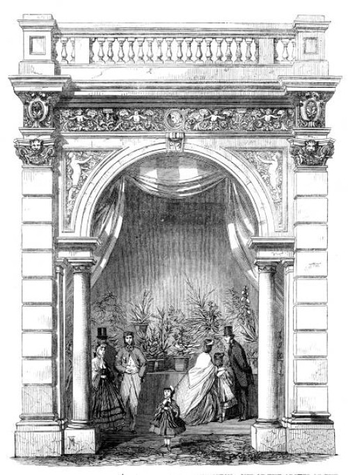 Royal Horticultural Society's Gardens, South Kensington: one of the arches of the Northern Arcade, finished to show the proposed style of decoration,...