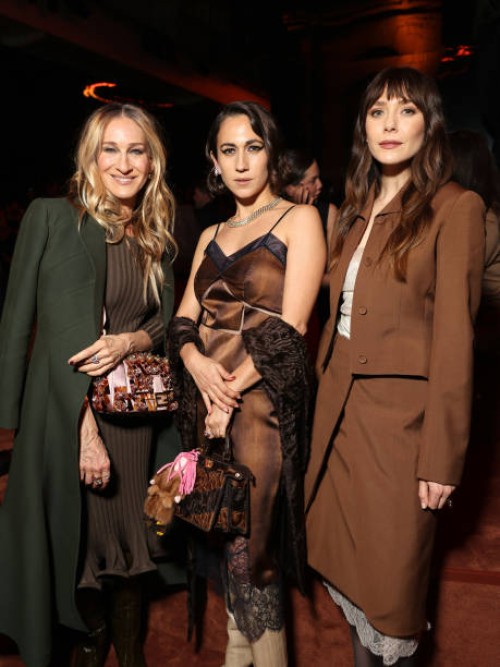 Sarah Jessica Parker, Delfina Delettrez-Fendi and Elizabeth Olsen are seen front row at the Fendi fashion show during Milan Fashion Week Womenswear...