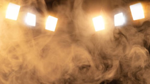 scene, stage lighting with gold colored spotlights and smoke - concert stock pictures, royalty-free photos & images