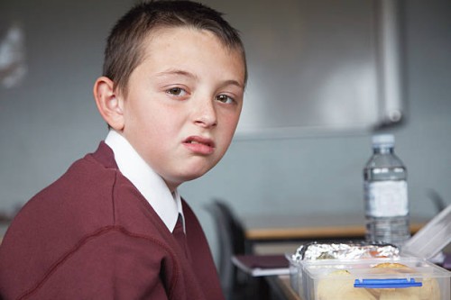 schoolboy (8-10) desk, packed lunch on table, portrait - food stock pictures, royalty-free photos & images