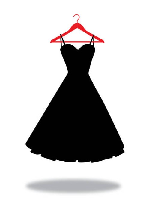 schwarzes kleid auf rotem kleiderbügel - fashion stock-grafiken, -clipart, -cartoons und -symbole