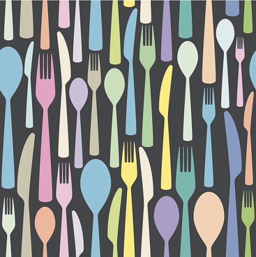 seamless cutlery themed colorful pattern - food stock illustrations