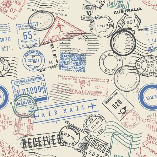 seamless vector postage stamps wallpaper - travel stock illustrations
