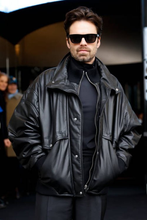 Sebastian Stan arrives at the Prada fashion show during the Milan Menswear Fall/Winter 2025 - 2026 Fashion Week on January 19, 2025 in Milan, Italy.