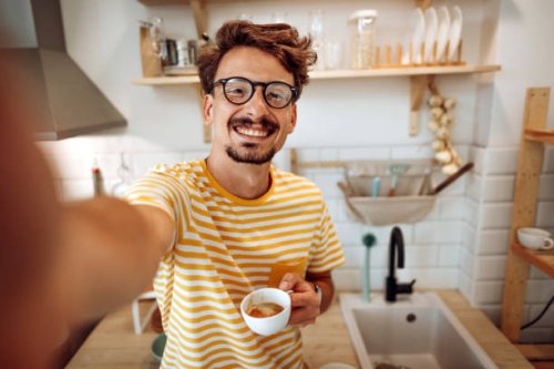 selfie time! - coffee stockfoto's en -beelden