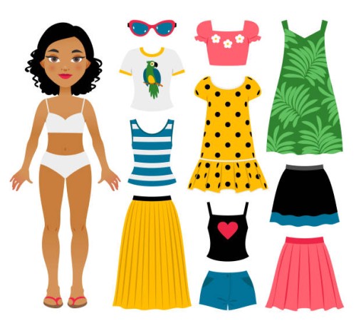 set of girl's summer clothes - fashion stock illustrations