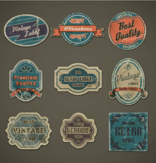 set of nine vintage labels for quality products - fashion stock illustrations