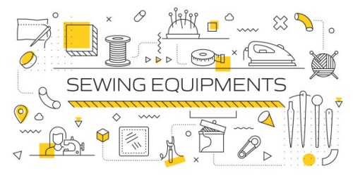 sewing related line style banner design for web page, headline, brochure, annual report and book cover - fashion stock illustrations