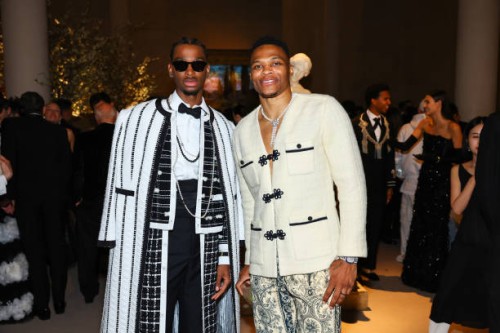 Shai Gilgeous-Alexander and Russell Westbrook attend The 2023 Met Gala Celebrating "Karl Lagerfeld: A Line Of Beauty" at The Metropolitan Museum of...