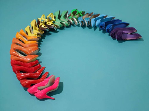 shoes in rainbow formation - fashion stock pictures, royalty-free photos & images