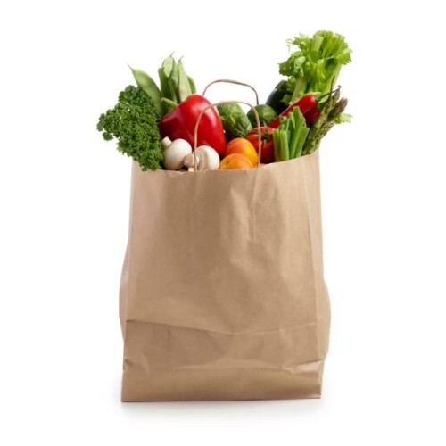 shopping bag full of fresh produce - food stockfoto's en -beelden