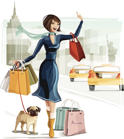 shopping in new york - fashion stock illustrations