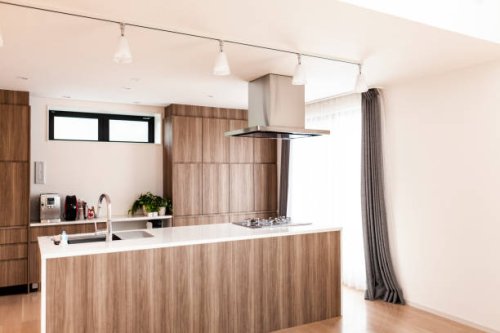 side view of modern kitchen - home decoration stock pictures, royalty-free photos & images
