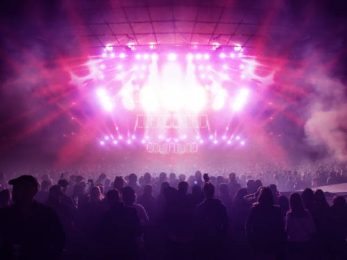 silhouettes of concert crowd - concert stock pictures, royalty-free photos & images