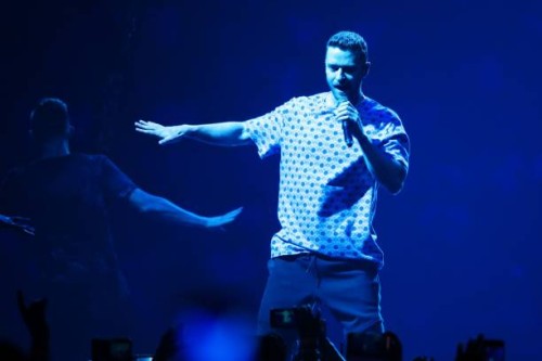 Singer Justin Timberlake performs on stage during a concert at the Telenor Arena in Oslo, on August 2, 2018. / Norway OUT
