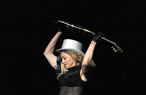 Singer Madonna performs during her "Sticky & Sweet Tour" concert on July 23, 2009 at the Vicente Calderon stadium in Madrid. AFP PHOTO / DANI POZO