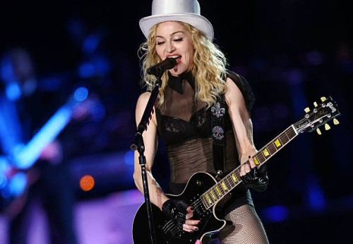 Singer Madonna performs on stage at Olympic Stadium on August 18, 2009 in Munich, Germany.