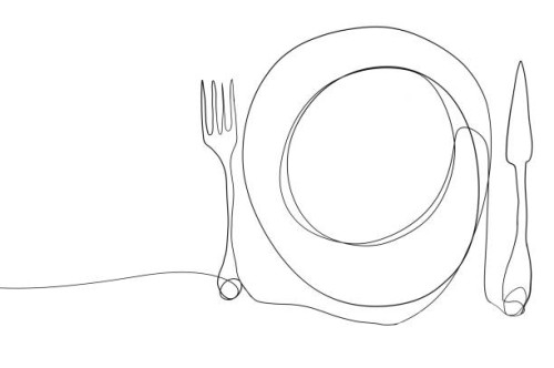 single line drawing of a plate and cutlery - food stock pictures, royalty-free photos & images
