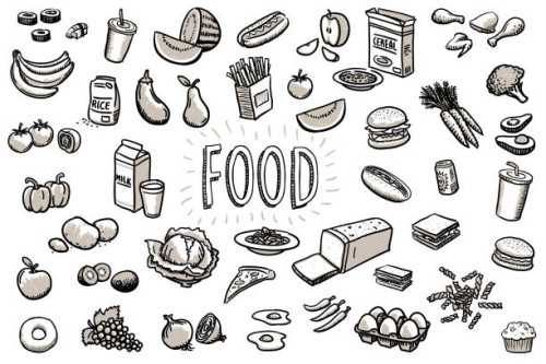 sketchy food drawings vector illustration - food stock illustrations