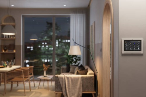 smart home automation system with in living room with blurred background - home decoration stock pictures, royalty-free photos & images