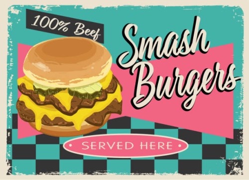smash burgers retro vintage diner sign design concept - junk food stock illustrations