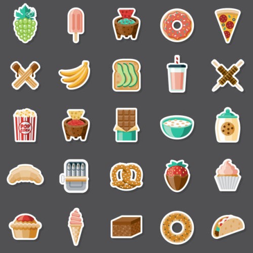 snacks sticker set - food stock illustrations