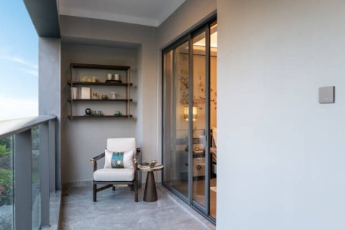 sofa on balcony - home decoration stock pictures, royalty-free photos & images