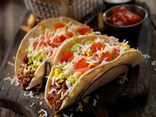soft beef tacos with fries - junk food stock pictures, royalty-free photos & images