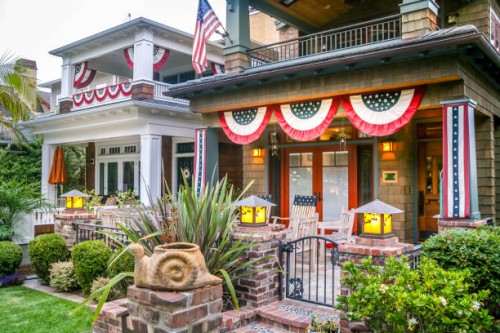 some beautiful wooden houses decorated for july 5th in the coronado island district of san diego in california - home decoration stock pictures, royalty-free photos & images